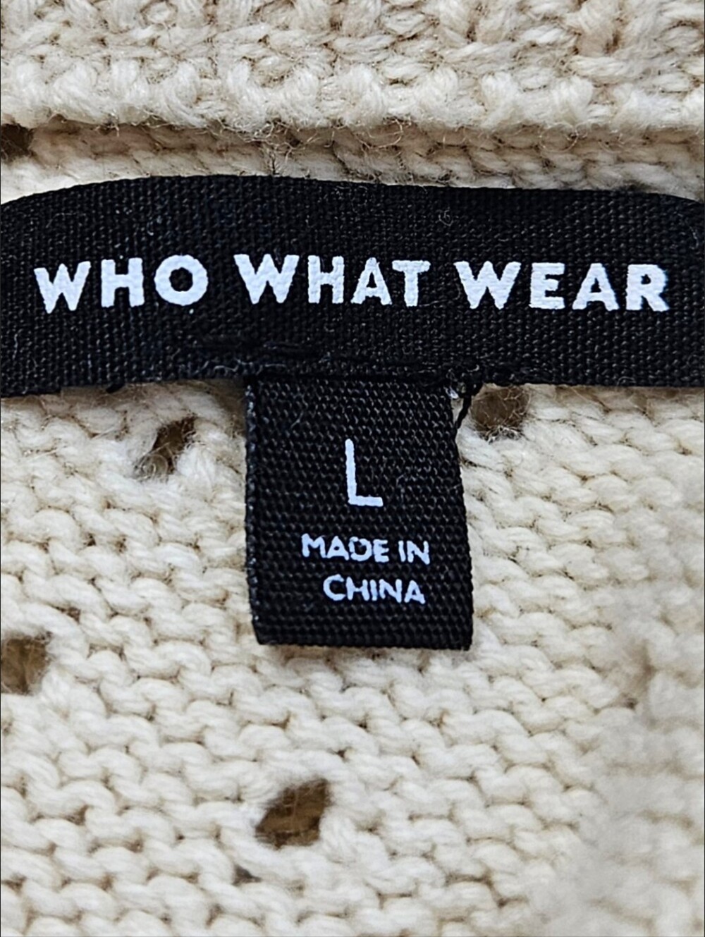 Who What Wear Cream Eyelet Knit Ruffle Sleeve Crewneck Sweater - Picture 4 of 5